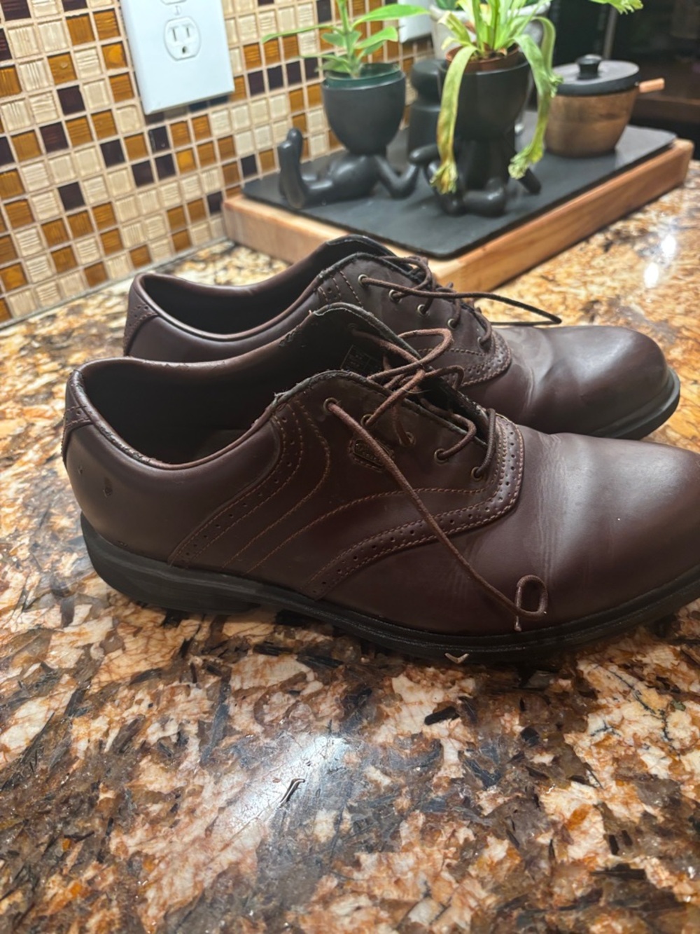 Callaway Dark Brown Leather Lace-Up Oxfords golf shoes